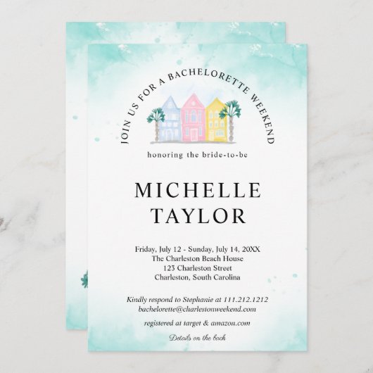 Charleston Bachelorette Weekend Itinerary Palm Einladung (Vorne/Hinten)
