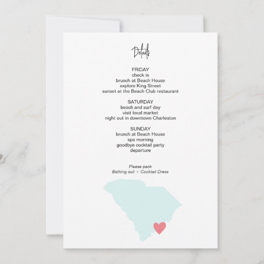 Charleston Bachelorette Weekend Süd Einladung (Rückseite)