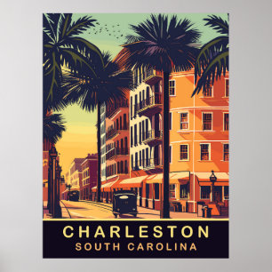 Charleston, City Street, SC, Vintage Travel Poster