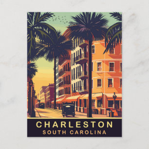 Charleston, City Street, SC, Vintage Travel Postkarte