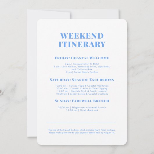 Charleston Coastal Bachelorette Itinerary Weekend Einladung (Rückseite)