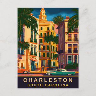 Charleston Downtown, SC, Vintage Reise Postkarte