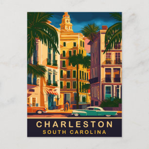 Charleston Downtown, SC, Vintage Travel Postkarte