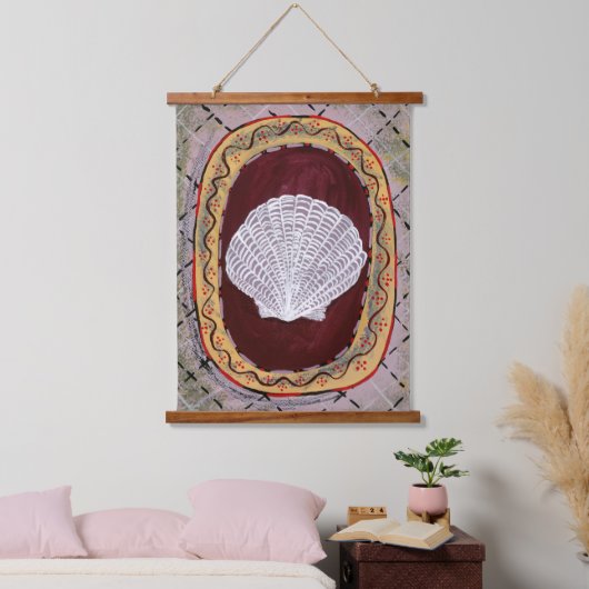 Charleston Farmhouse Muschel Print Wall Hanging Wandteppich Mit Holzrahmen (Schlafzimmer)