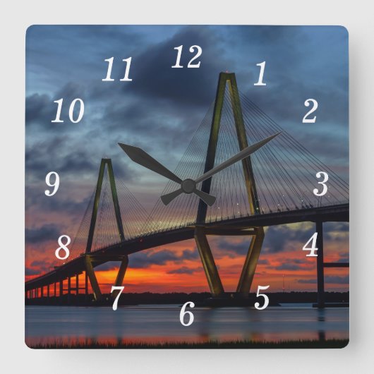 Charleston Fire like Sunset Wall Clock Quadratische Wanduhr (Vorderseite)
