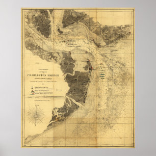 Charleston Harbor Zivil War Map Sept. 7, 1863 Poster