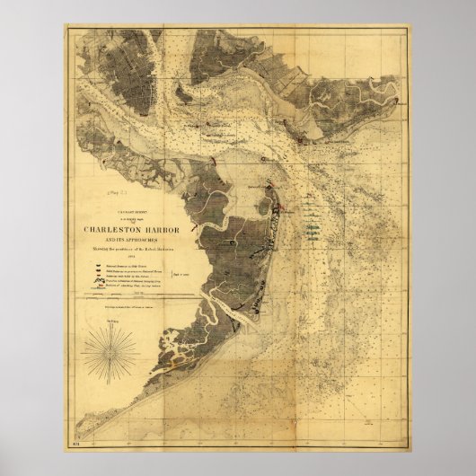 Charleston Harbor Zivil War Map Sept. 7, 1863 Poster (Vorne)
