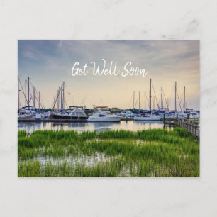 Charleston Harbour Boats Sunset Get Well Postkarte