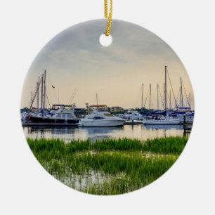 Charleston Harbour Boats Sunset Keramik Ornament