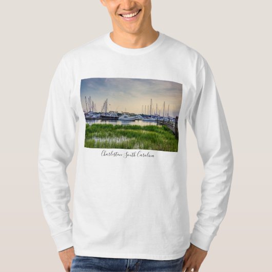 Charleston Harbour Boats Sunset Long Sleeve Shirt (Vorderseite)