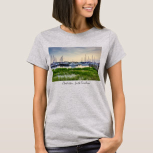 Charleston Harbour Boats Sunset T - Shirt