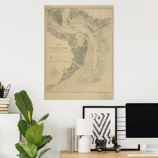 Charleston Harbour Map Poster (Heimbüro)