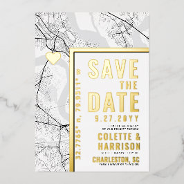 Charleston Liebe Locator | Hochzeitsstichtag speic Folieneinladung