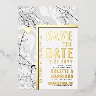 Charleston Love Locator Hochzeit Save the Date Folieneinladung