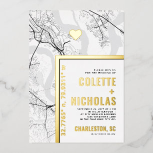 Charleston Love Locator Stadt-Themen-Hochzeit Folieneinladung