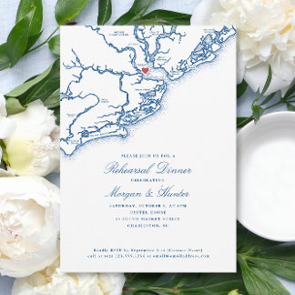 Charleston Map Navy Blue Wedding Probe Dinner Einladung