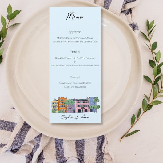 Charleston Menu für Wedding Watercolor Design Menükarte