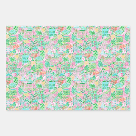 Charleston Pastel Preppy Palm Beach Pattern Print Geschenkpapier Set (Vorderseite 2)