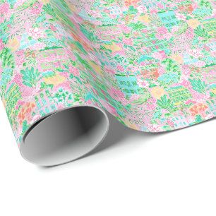 Charleston Pastell Preppy Palm Beach Muster Druck Geschenkpapier