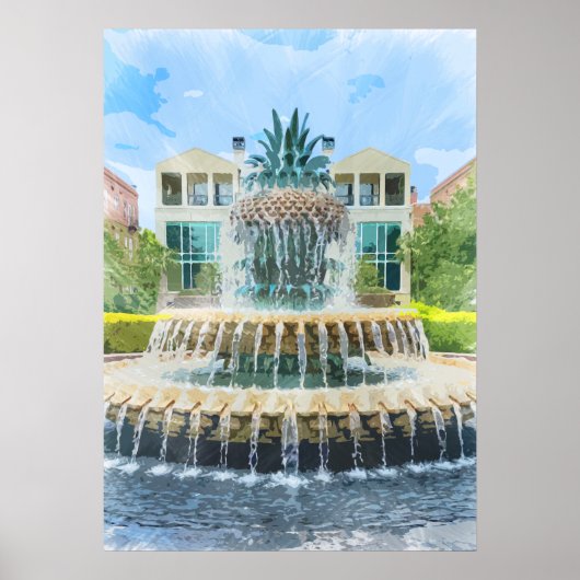 Charleston Pineappbrunnen Wasserfarbe Poster (Vorne)