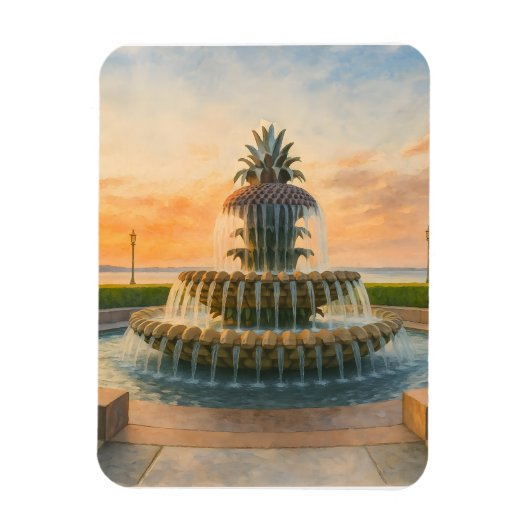 Charleston Pineappbrunnen Wasserfarbe Sonnenunterg Magnet (Vertikal)