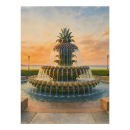 Charleston Pineappbrunnen Wasserfarbe Sonnenunterg Poster