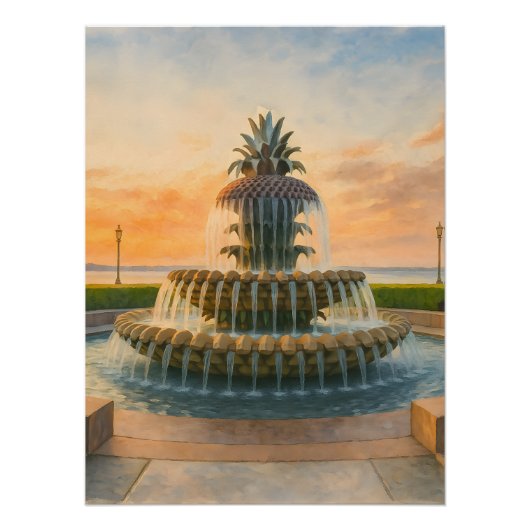 Charleston Pineappbrunnen Wasserfarbe Sonnenunterg Poster (Vorderseite)