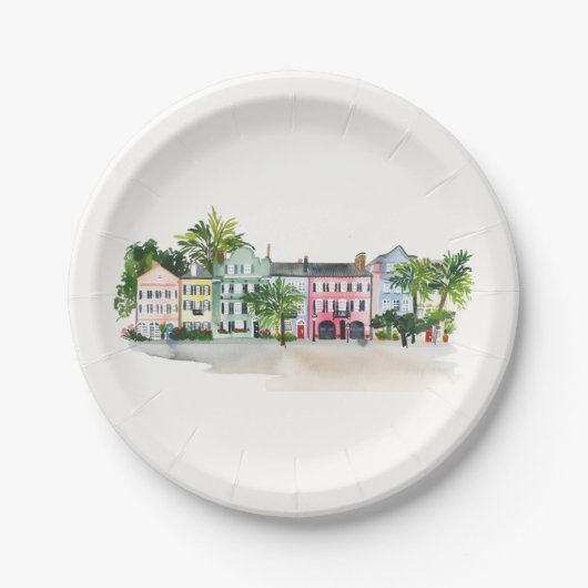 Charleston Rainbow Row Aquarell Pappteller (Vorderseite)