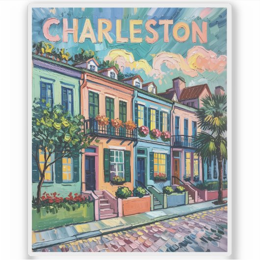 Charleston Rainbow Row Colorful Van Gogh Travel Aufkleber (Vorderseite)