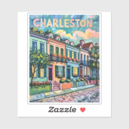 Charleston Rainbow Row Colorful Van Gogh Travel Aufkleber