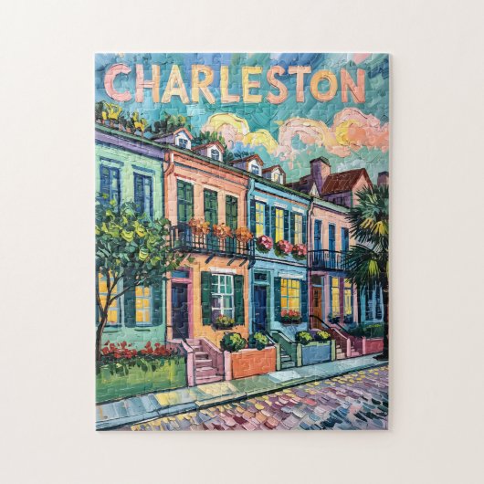 Charleston Rainbow Row Colorful Van Gogh Travel Puzzle (Vertikal)