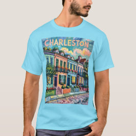 Charleston Rainbow Row SC Colorful Van Gogh Retro T-Shirt