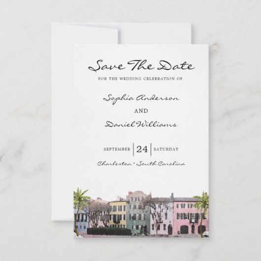 Charleston Rainbow Row SC Save the Date Wedding Einladung (Vorderseite)
