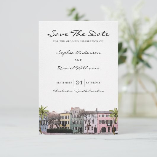 Charleston Rainbow Row SC Save the Date Wedding Einladung (Stehend Vorderseite)