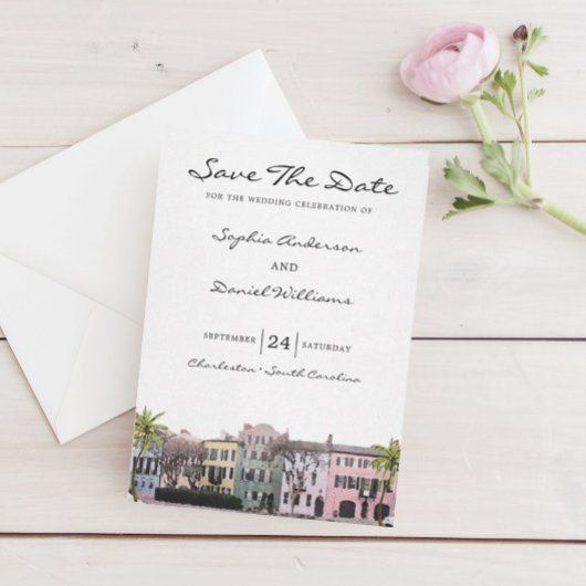 Charleston Rainbow Row SC Save the Date Wedding Einladung