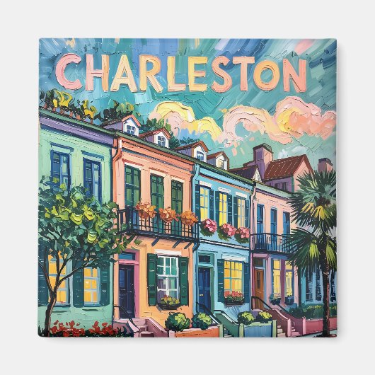 Charleston Rainbow Row Travel Van Gogh Style Magnet (Vorne)