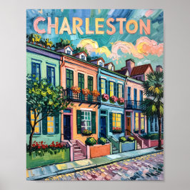 Charleston Rainbow Row Van Gogh Style Ölgemälde Poster