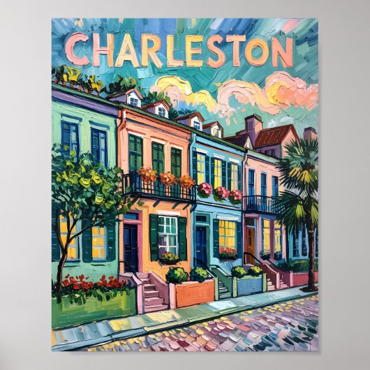 Charleston Rainbow Row Van Gogh Style Ölgemälde Poster (Vorne)