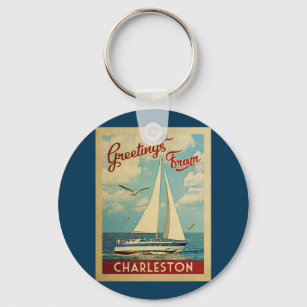 Charleston Sailboat Vintage Reise South Carolina Schlüsselanhänger