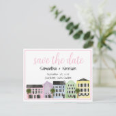 Charleston Save the Date Rainbow Row Wedding Postkarte (Stehend Vorderseite)