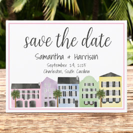 Charleston Save the Date Rainbow Row Wedding Postkarte