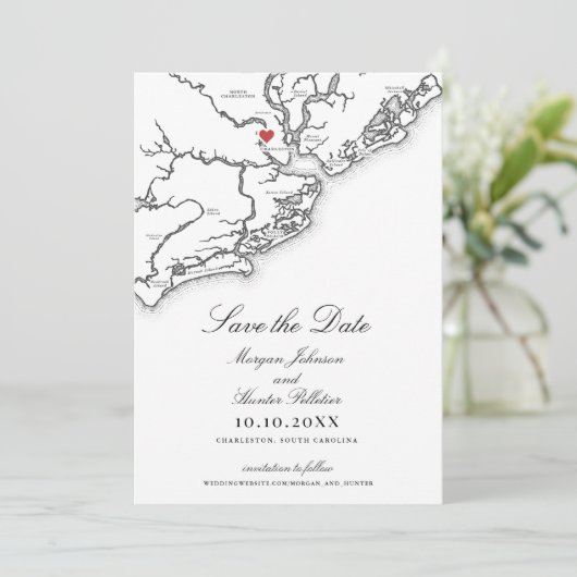 Charleston SC Elegant Black and White Wedding Save The Date (Stehend Vorderseite)