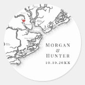 Charleston SC Elegante Schwarz-weiße Gastgeschenk  Runder Aufkleber (Vorderseite)