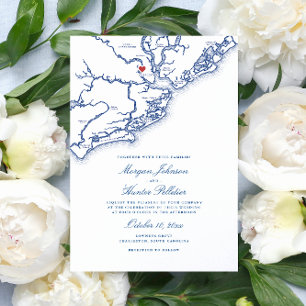 Charleston SC Karte Coastal Navy Blue Hochzeit
