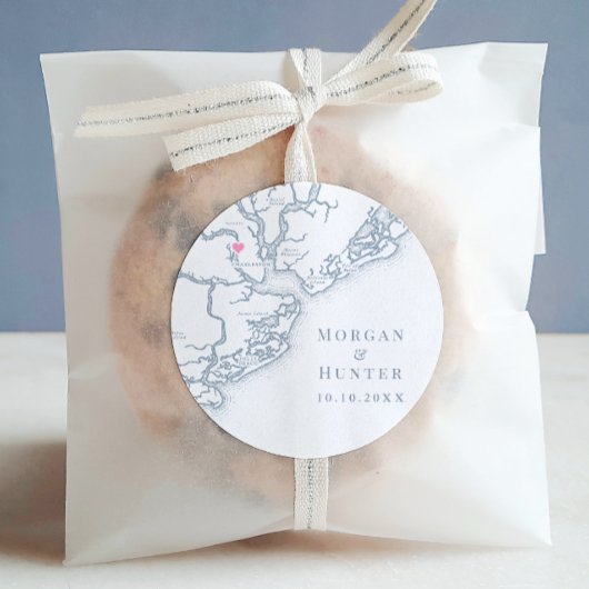 Charleston SC Karte Elegant Dusty Blue Gastgeschen Runder Aufkleber