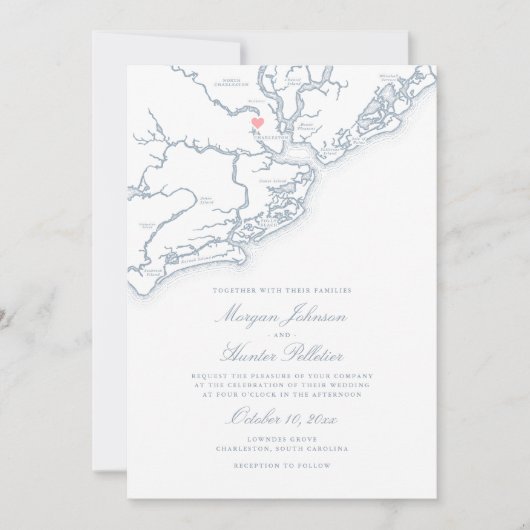 Charleston SC Karte Elegant Dusty Blue Wedding (Vorderseite)