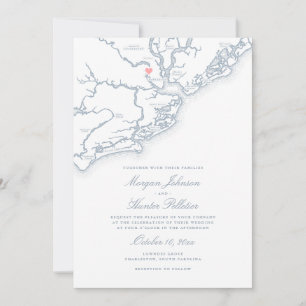 Charleston SC Karte Elegant Dusty Blue Wedding