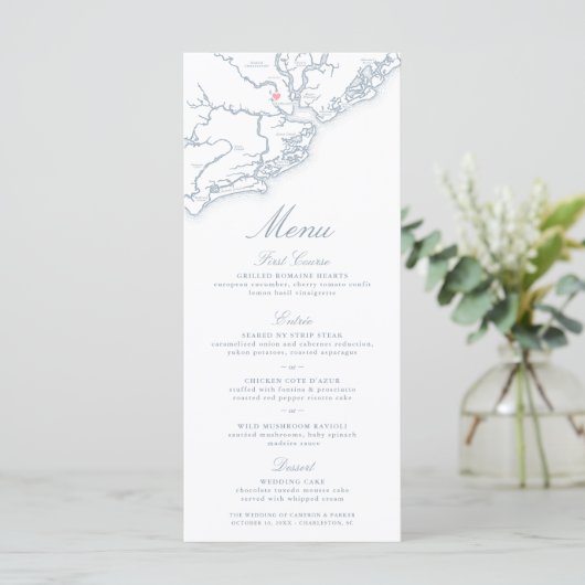 Charleston SC Karte Elegant Dusty Blue Wedding (Stehend Vorderseite)