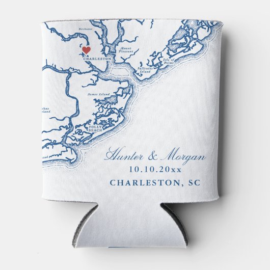 Charleston SC Karte Elegant Navy Blue Gastgeschenk Dosenkühler (Vorderseite)