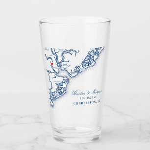 Charleston SC Karte Elegant Navy Blue Gastgeschenk Glas